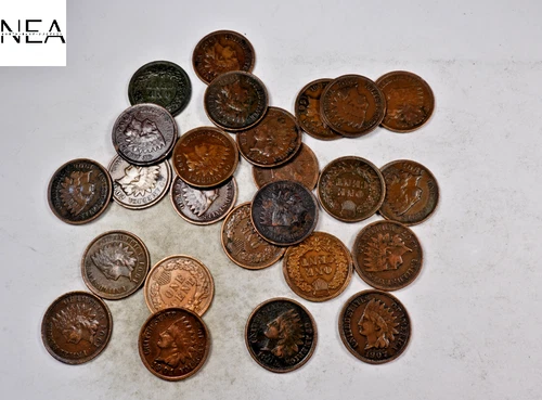 (25) 1800's+1900's Indian Head Penny Cent Half Roll/Lot ~ VF/XF/AU ~ ZIL73