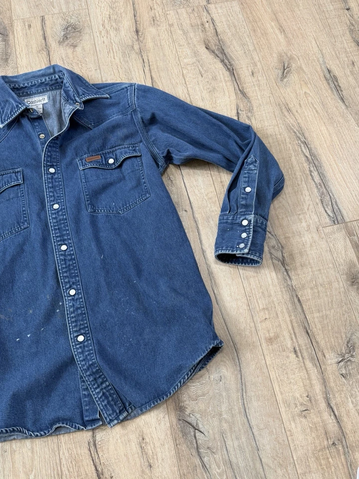 Винтажная мужская рубашка Carhartt из джинсовой ткани с жемчугом на пуговицах западная одежда размер M - Изображение 3 из 4