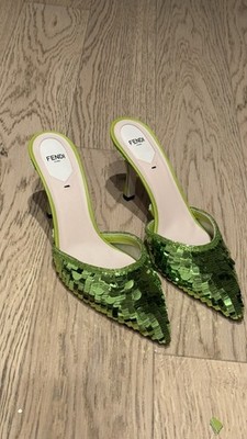 Fendi Green Sequin Slingback Kitten Heels - Size 41 - New W Box | eBay