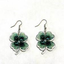 Shamrock 4 Leaf Clover Green Lucky Earrings St. Patrick s Day New