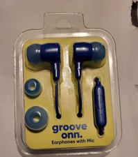 New Groove Onn Wired Blue Earphones earbuds headphones with Microphone