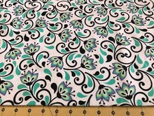 Floral on White 17 X 43 Flannel Fabric 2574a