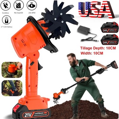 Cordless Tiller for Gardening 235 RPM Rototiller W/ 2X 24V Battery & Charger
