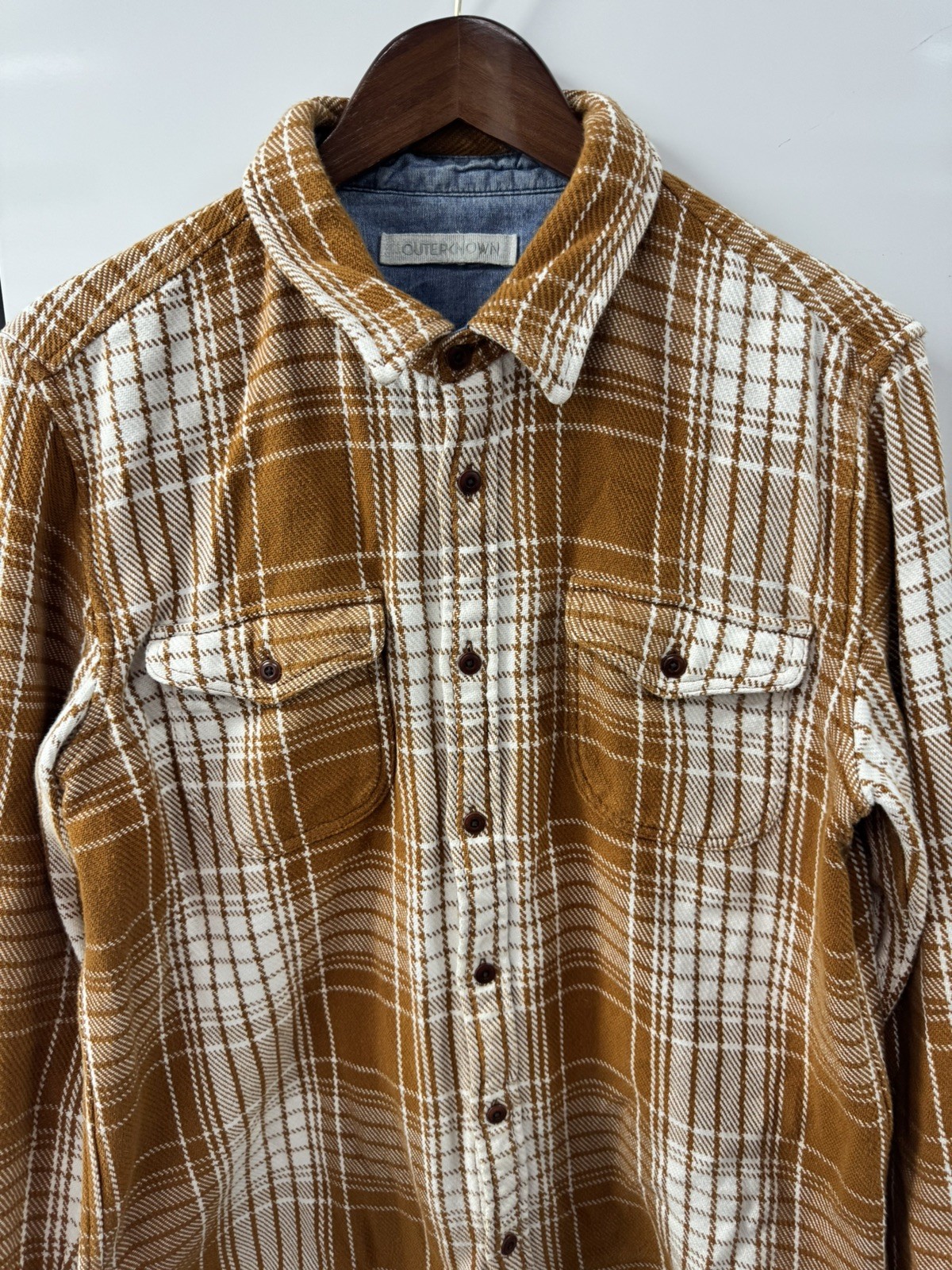 Outerknown Flannel Front Pockets Brown Plaid Shir… - image 1