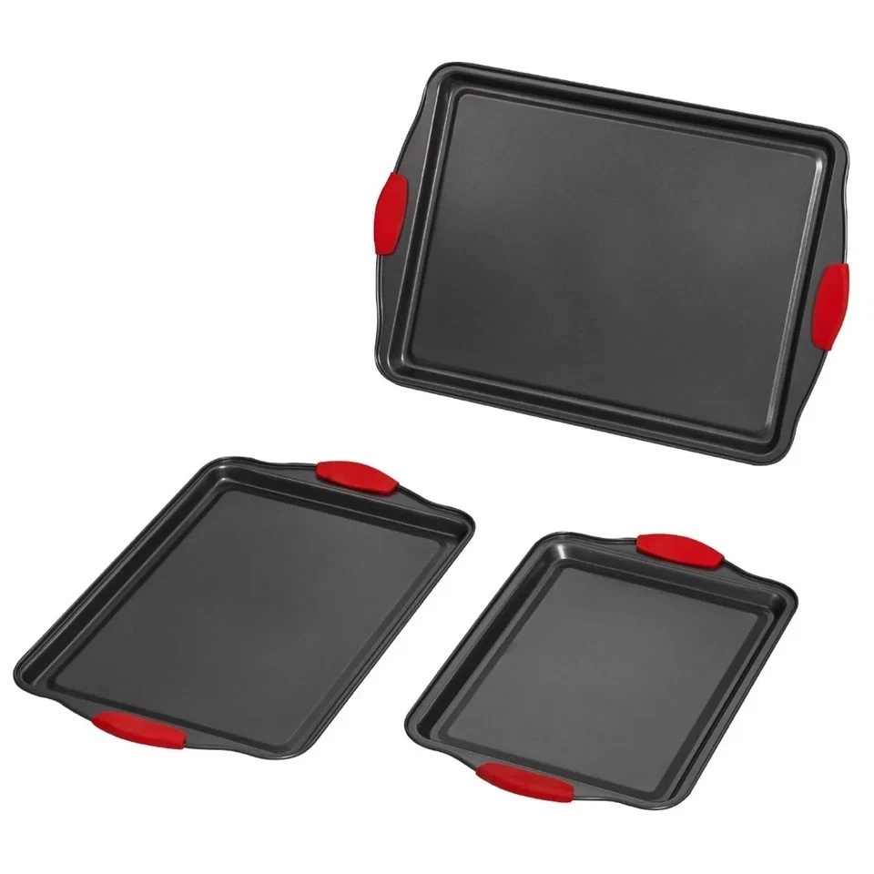 Baking Pans Set, 3-Piece, Nonstick Carbon Steel Cookware Sheets & Trays, Stackab