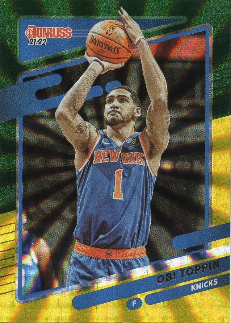 2021-22 Donruss Holo Green and Yellow Laser #118 Obi Toppin