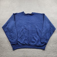 Blank Crewneck Sweatshirt Mens Large Navy Blue Raglan Pullover Fleece Solid