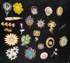 Vtg Jewelry Lot 23 Costume All Flowers Brooches Pins Floral Enamel Rhinestones