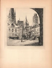 Vintage Art Print - Rouen - Cathedral of Notre Dame, from the South - 1929 