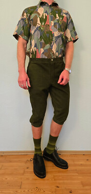 Meindl Knickerbocker Trachten 3/4 Lederhose kurz Hose Oktoberfest Gr. 54 Grün