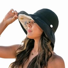 Mesh-Sun-Hats Women's-Foldable-Fishing-Hat Wide-Brim Summer Medium Black