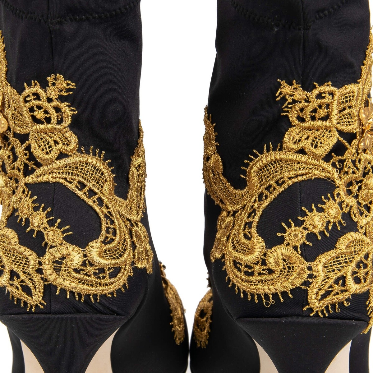 DOLCE&GABBANA ライトストーンリボン ピンヒール 黒 ハイヒール DOLCE & GABBANA Baroque Lace Crystal Heels Pumps Boots Black