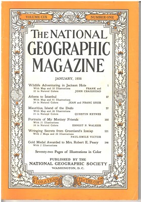 NATIONAL GEOGRAPHIC Magazine January 1956 Jackson Hole Istanbul Mauritius Dodo
