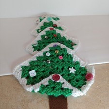 Hand Crocheted Christmas tree decorated with buttons,bells,stars wall hanging