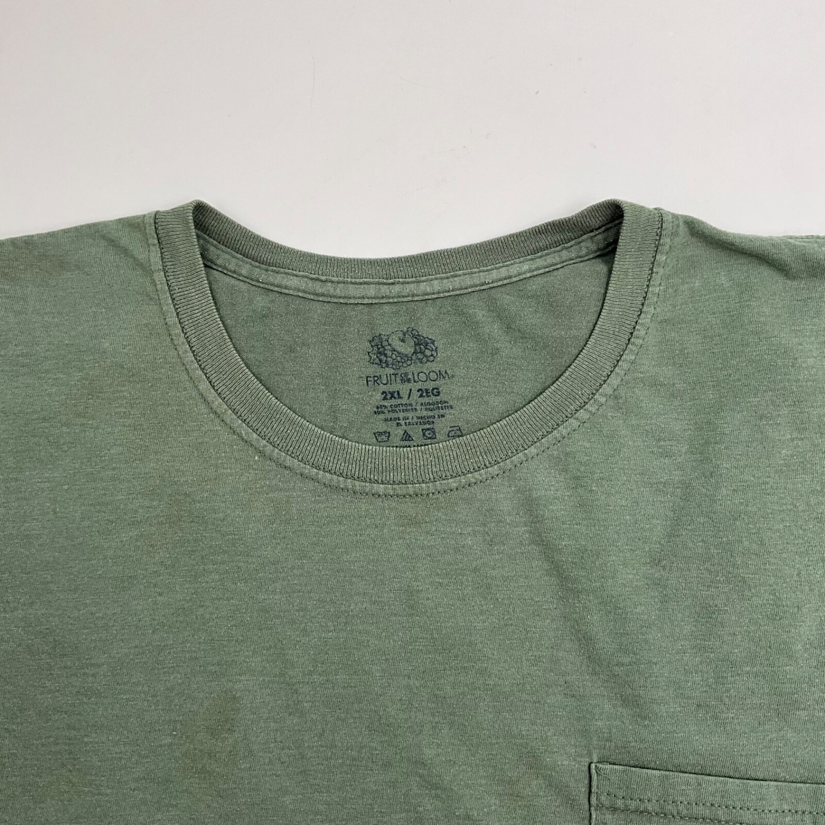 Fruit of the Loom Pocket Tee - Vintage XXL Solid Green Work T