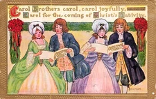 Antique Christmas Card Carolers Religious Christ Nativity Vtg Postcard G50