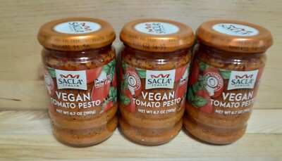 3 PACK  Sacla Italia  VEGAN Tomato Pesto 6.7oz sauce paste sunflower seed basil 