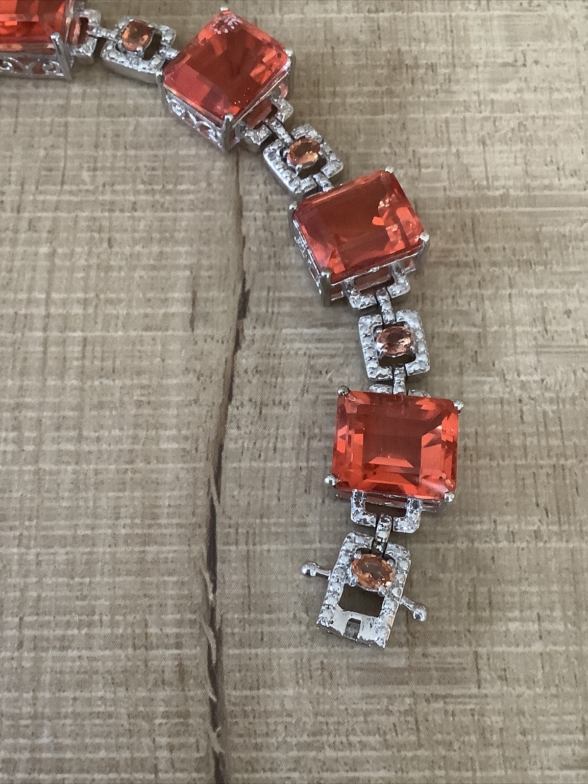 Chunky Sterling  Silver Rectangular Orange Coral … - image 4