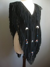 Tassle Fringe Leather Gilet Waistcoat Dress Jacket American Indian Cowboy Suede