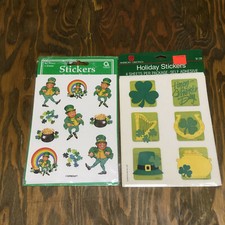 Vintage sealed Saint Patrick's day stickers shamrock leprechaun pot of gold