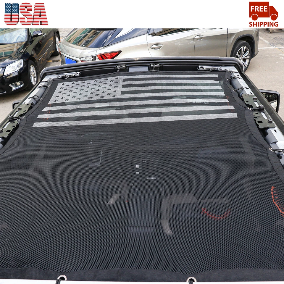 1x Black US Flag Bikini Top Mesh Sun Shade Cover Net For Ford Bronco 2021+ 4Dr Foto 3 de 4