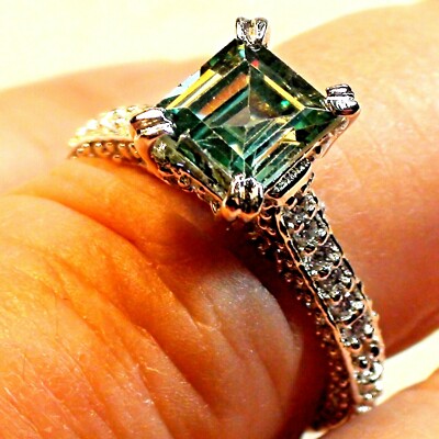 3,20 ct GRAU BLAUE FARBE NATÜRLICHER SEHR FEUER MOISSANIT DIAMANT 925 SILBER RING.7,5