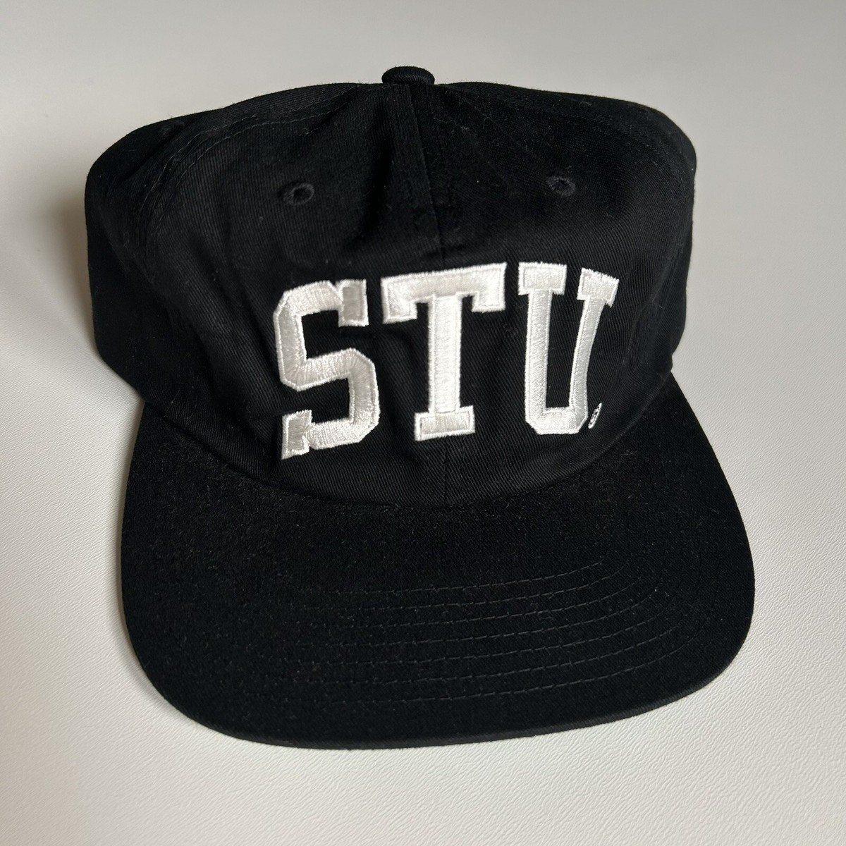 Stussy Stu Arch Strapback Cap Embroidered Hat OSFA Black New Stussy Stu Arch Strapback Cap Embroidered Hat OSFA Black New