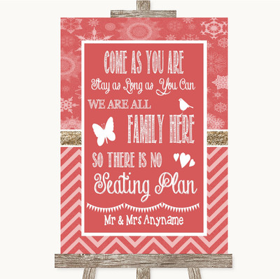 Personalisiertes Hochzeitsschild rot Winter die ganze Familie ohne Sitzplan