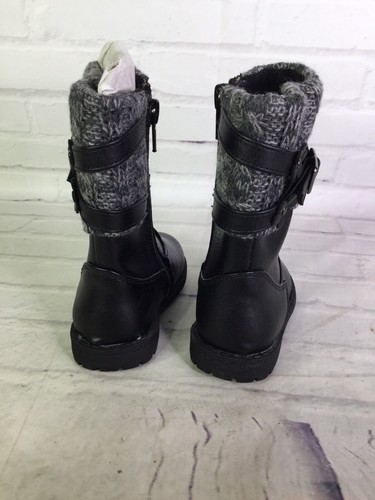 Rachel Shoes Kimmy Boots Black Faux Leather Knit Trim Toddler Girls Size 5 M - Picture 6 of 10
