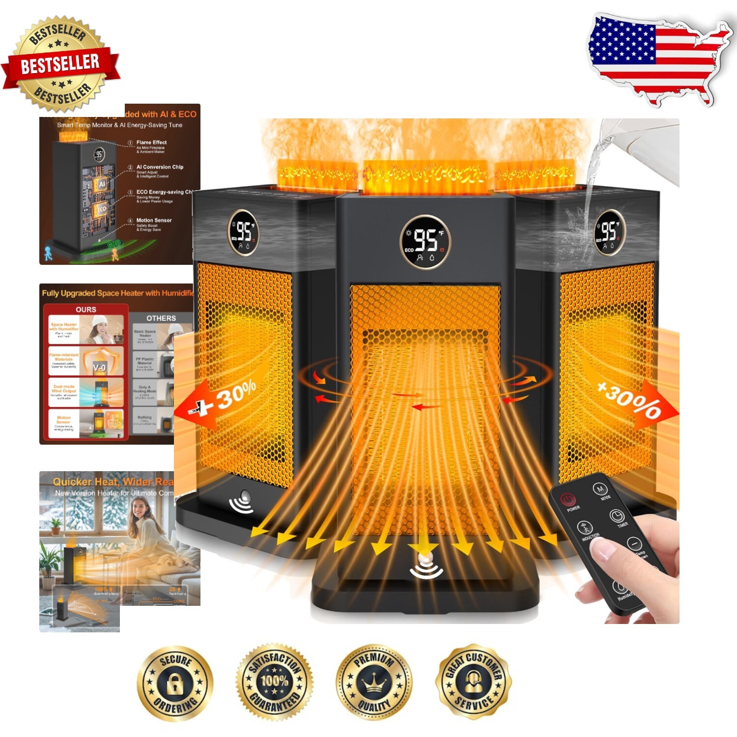 Efficient Electric Space Heater with Motion Sensor & Adjustable Thermostat