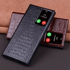 Genuine Leather Smart View Window Flip Cover Case For Samsung S22/S23/S24 Ultra