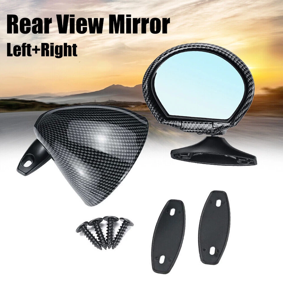 2X Espejos retrovisores laterales retro universales de fibra de carbono para puerta de coche clásico Foto 3 de 4