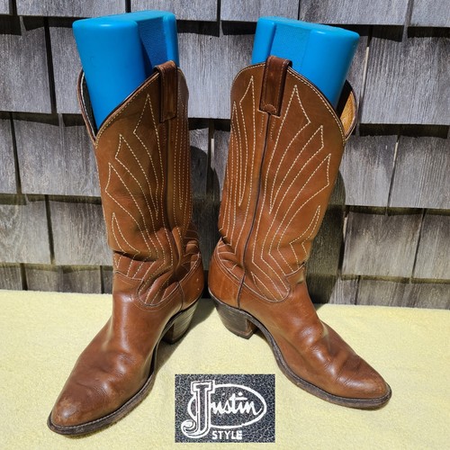 Stivali western cowboy Justin vintage classici marroni modello 1542 uomo taglia 9 EE - Foto 1 di 11