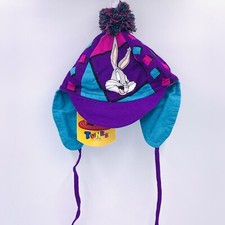 Vintage 90s 1995 Warner Looney Tunes Bugs Bunny Toddler Earflap Beanie Hat Cap