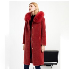 Teddy Wool Hoody Coat With Fur Trim In Red