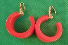 Bakelite Hoop Earrings Red Clip Simichrome Tested Orange Amber Tone True Catalin