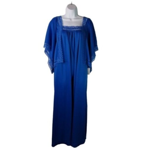 Vtg 70s Sears royal blue long kimono sleeve maxi dress new old stock