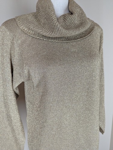 Vintage Jeanne Pierre Lambswool Blend Sweater Gold Cowl Turtleneck Size Small - Picture 2 of 9