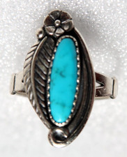 VINTAGE SOUTHWEST STERLING SILVER TURQUOISE BAND RING SIZE 7.75 STERLING