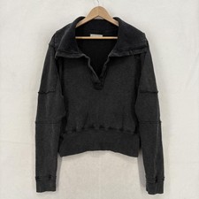 We The Free Sweater Womens Medium Gray Waffle Knit Collared Pullover Top Relaxed