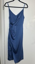 SHEIN Belle Blue Satin Solid V-Neck Spaghetti...
