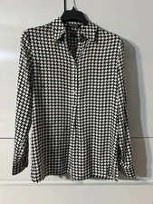 Lauren Ralph Lauren Long Sleve Black & White Houndstooth Patern Blouse Sz Medium
