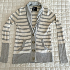American Eagle Medium Cardigan Sweater Gray Striped Y2K Shawl Neck Buttons
