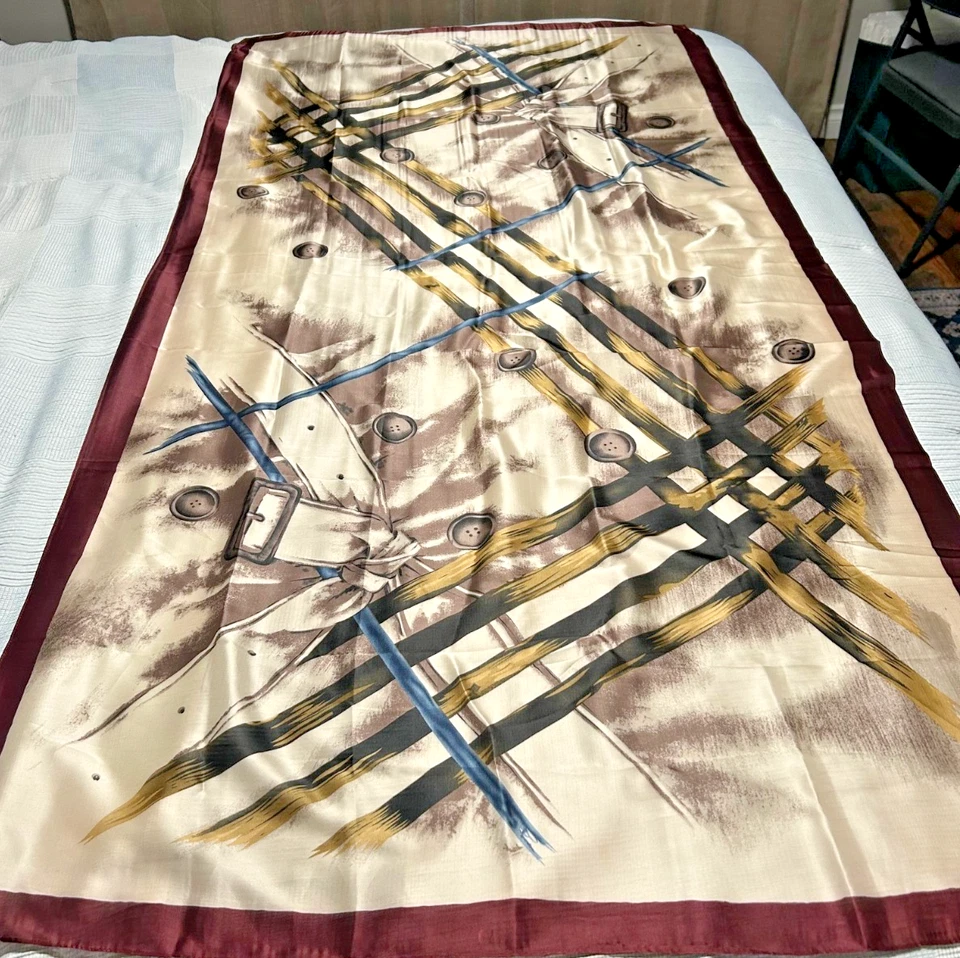 Nueva bufanda rectangular vintage de 36 x 69 pulgadas grande, púrpura, bronceada, dorada - seda - VS-59 Foto 3 de 4