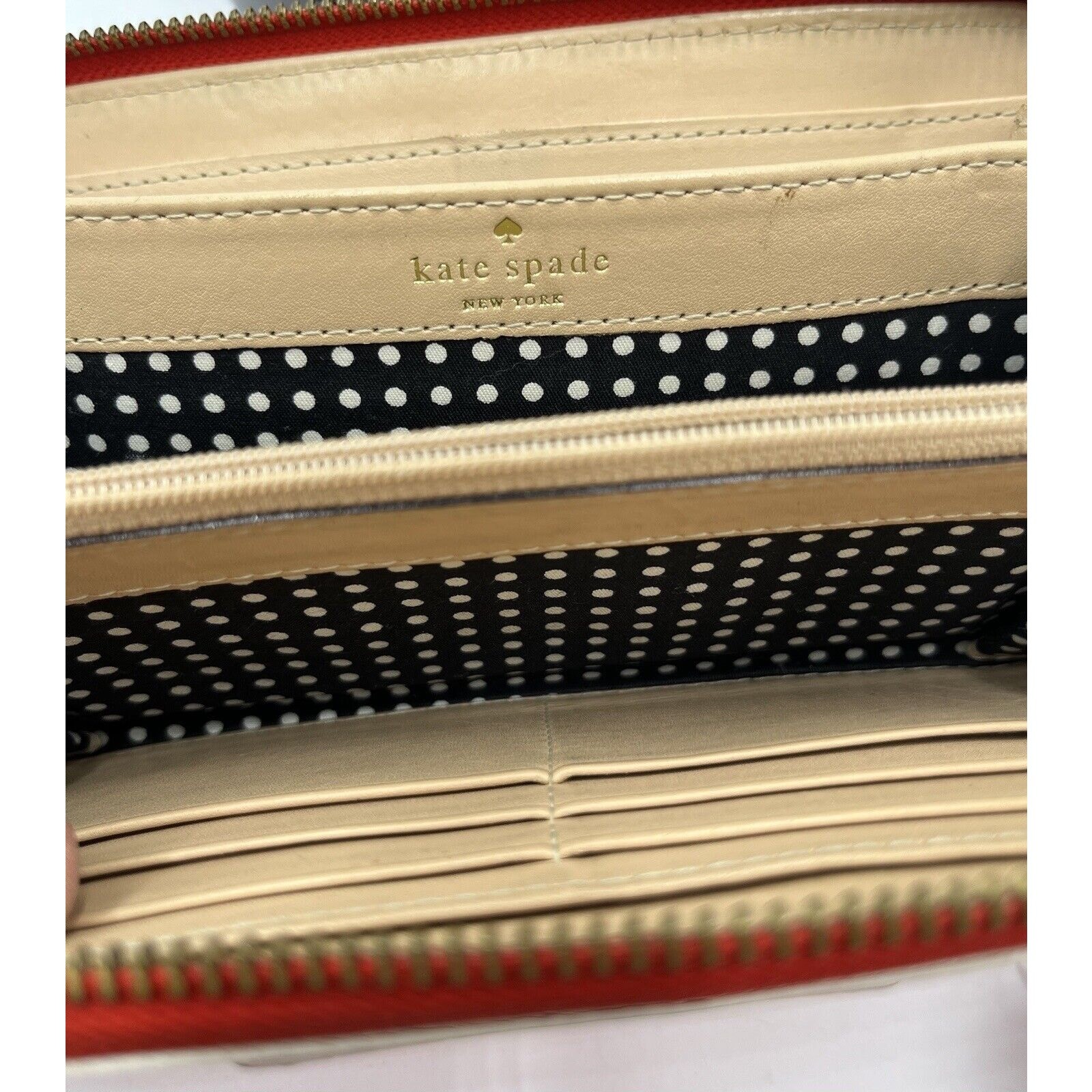 Kate Spade New York Neda Wellesley Leather Neon Orange White Full Zip Wallet thumbnail 8