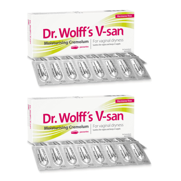 2x Dr Wolff's V-san Moisturising Cremolum Pessaries - 16 Pack Vaginal Dryness