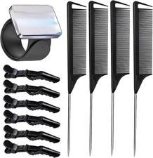 Magnetic Wristband Hair Styling Kit with 4 Rat Tail Combs & 6 Section Clips