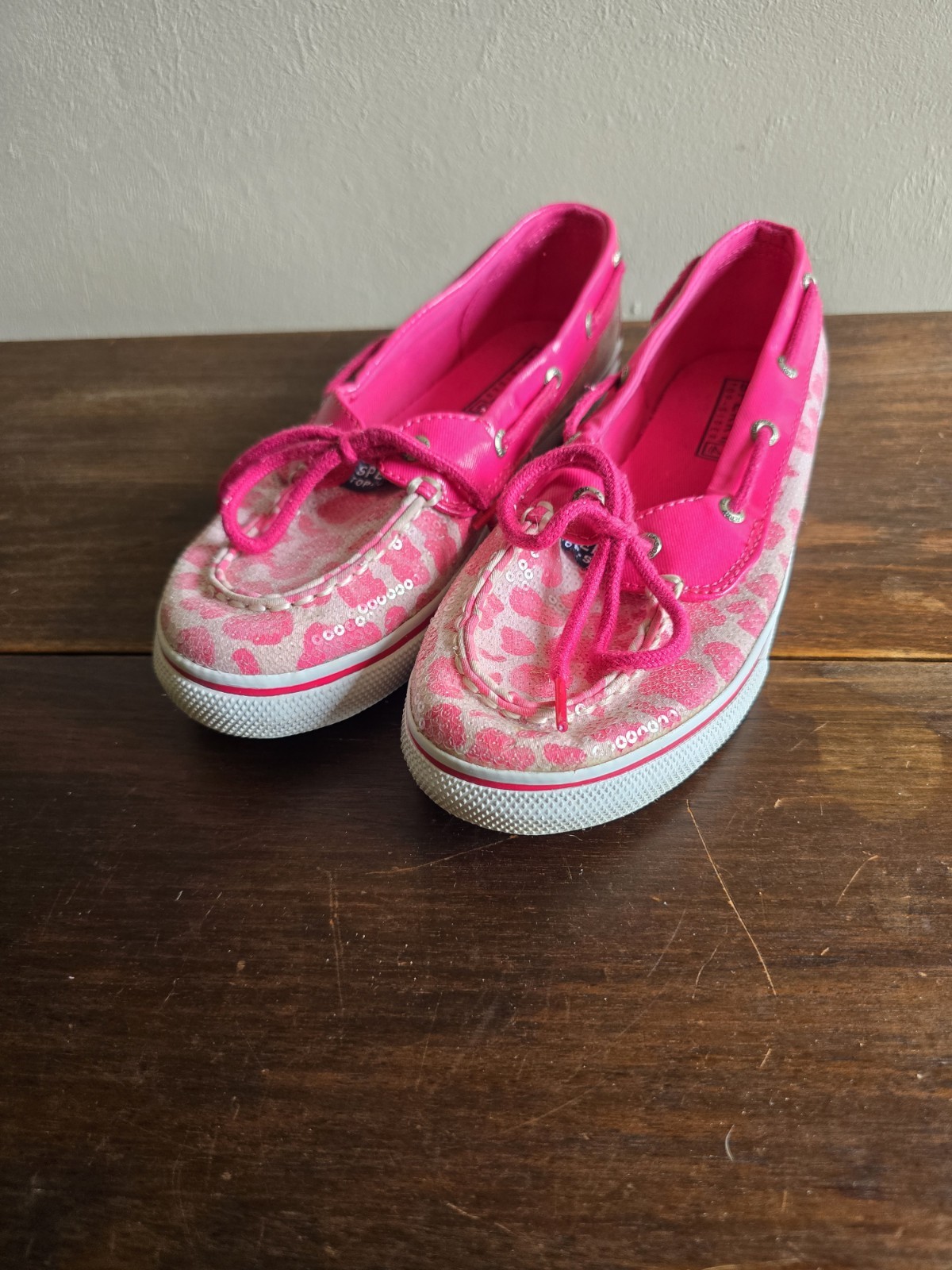 Girls Cameo Pink Shimmer Sperry Top-Sider Boat Loafers Lace Up Shoes 4M