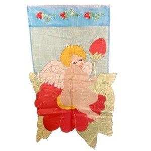 Vintage Cherub Garden Flag Double Sided Floral Decor Baby Angel Whimsical