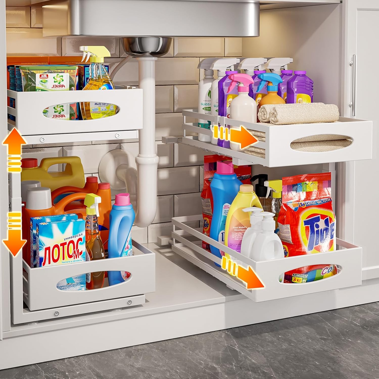 Under Sink Organizer, 2 Tier Under Sink Organizers and Storage, Adjustable Heigh